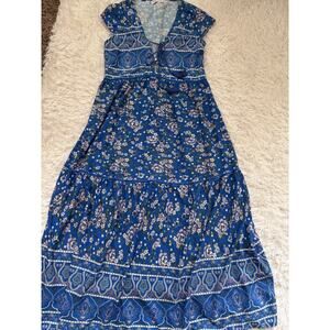 MissLook women's sz. M blue floral design front tie maxi dress. Beautiful